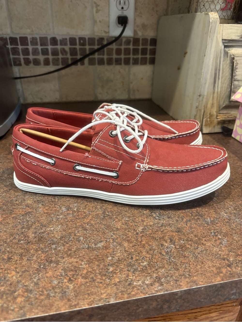 Kenneth Cole Red Boat Shoes with White Laces